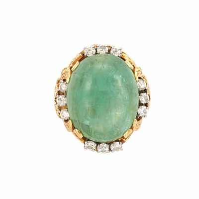 Lot 306 - Gold, Cabochon Emerald and Diamond Ring