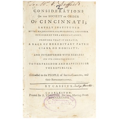 Lot 118 - [SOCIETY OF THE CINCINNATI] Considerations on...