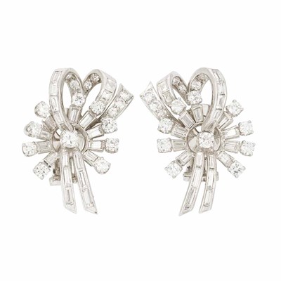 Lot 142 - Pair of Platinum and Diamond Earclips