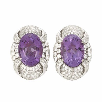Lot 140 - Pair of White Gold, Amethyst and Diamond Earclips