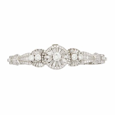 Lot 761 - Platinum and Diamond Bracelet-Watch, Hamilton