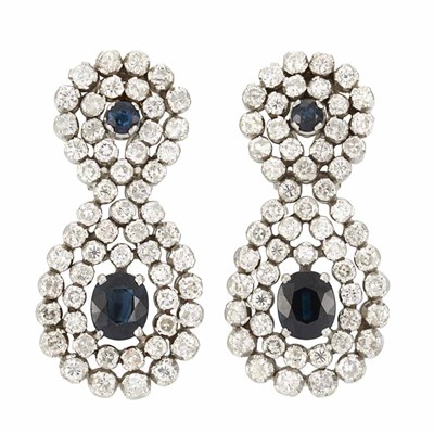 Lot 489 - Pair of White Gold, Sapphire and Diamond Earrings