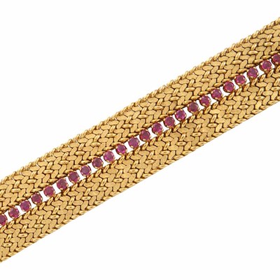 Lot 676 - Gold and Ruby Bracelet