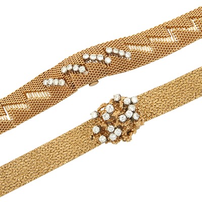 Lot 535 - Two Gold and Diamond Bracelet-Watches