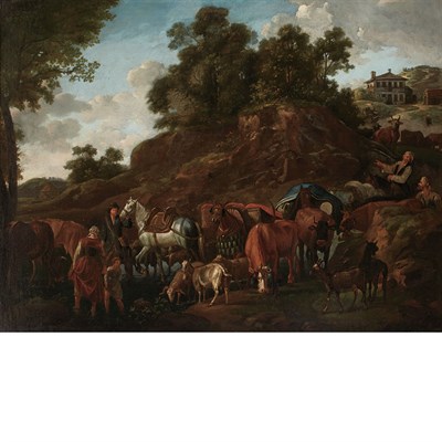 Lot 32 - Follower of Nicolaes Berchem Drovers with...