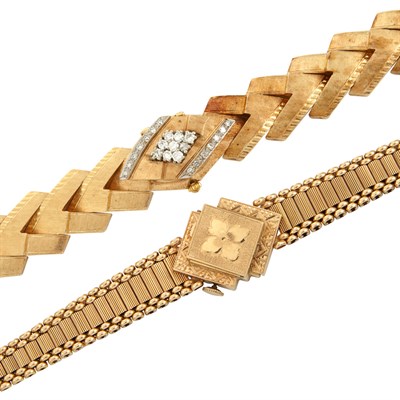 Lot 526 - Two Gold and Diamond Bracelet-Watches