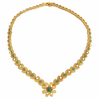 Lot 703 - Gold, Cabochon Emerald and Diamond Necklace, La Triomphe