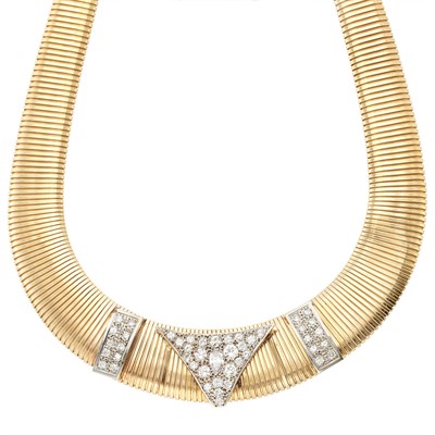 Lot 812 - Two-Color Gold and Diamond Snake Link Necklace