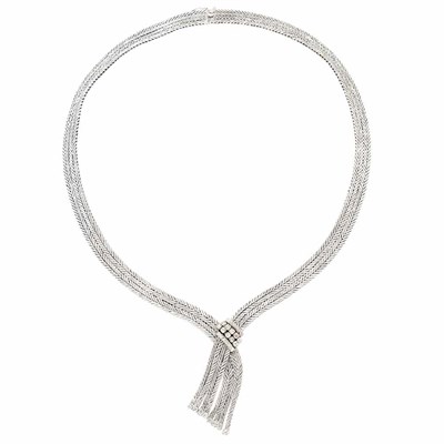 Lot 218 - Four Strand White Gold and Diamond Fringe Necklace