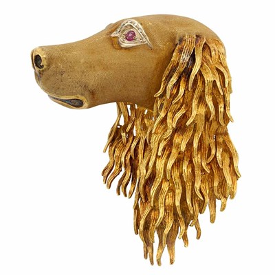 Lot 725 - Gold, Ruby and Diamond Dog's Head Clip-Brooch