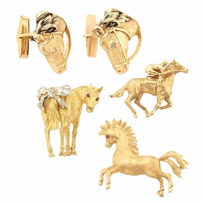 Lot 718 - Group of Gold Horse Jewelry