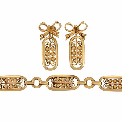 Lot 568 - Gold Bracelet and Pair of Pendant-Earclips