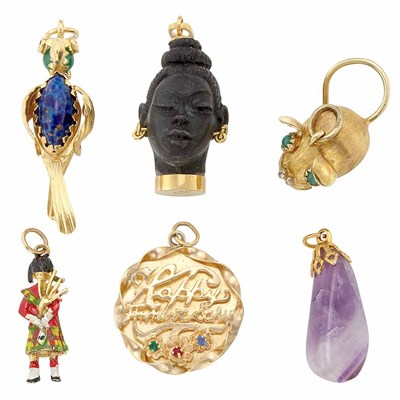Lot 525 - Group of Gold, Diamond and Gem-Set Charms