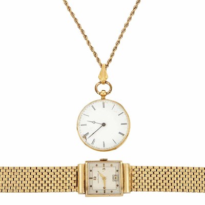 Lot 584 - Gentleman's Gold Wristwatch, Hamilton, and Gold Open Face Pocket Watch with Chain