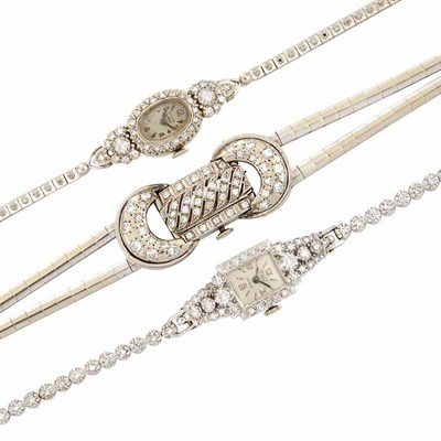 Lot 918 - White Gold and Diamond Wristwatch and Two Diamond Wristwatches