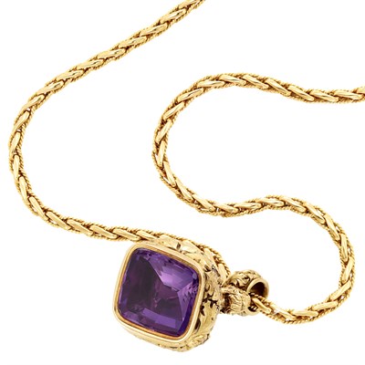 Lot 559 - Gold Chain and Antique Gold and Amethyst Fob