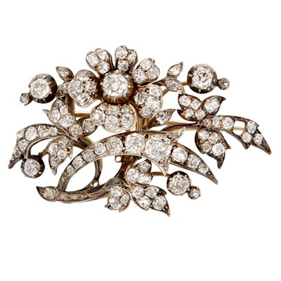 Lot 595 - Antique Silver, Gold and Diamond Brooch