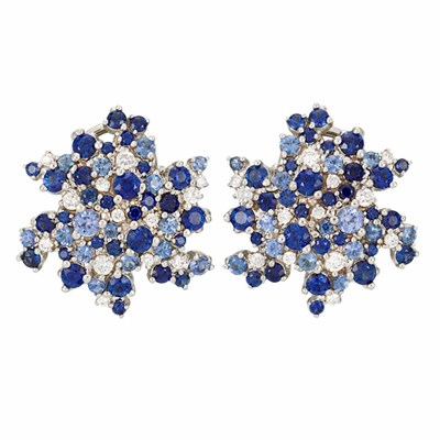 Lot 883 - Pair of White Gold, Sapphire and Diamond Earrings