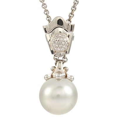 Lot 461 - White Gold, Diamond and South Sea Cultured Pearl Pendant Chain Necklace, Morelli
