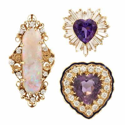 Lot 735 - Three Gold, Gem-Set and Diamond Rings