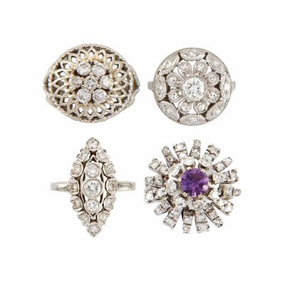 Lot 915 - Four Platinum, White Gold and Diamond Rings