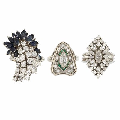 Lot 921 - Three Diamond and Gem-Set Rings