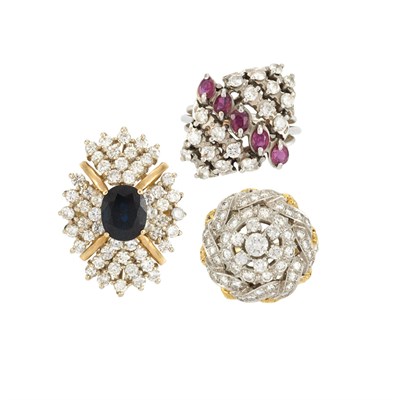 Lot 675 - Three Diamond and Gem Set Rings