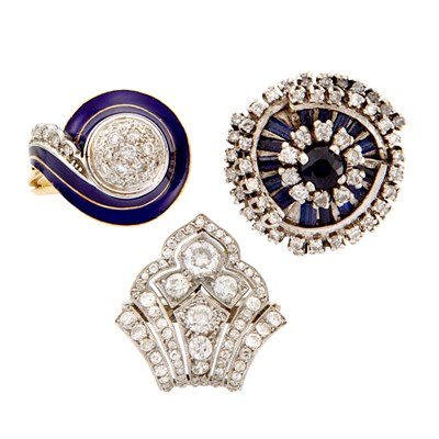 Lot 598 - Three Diamond, Sapphire and Enamel Rings