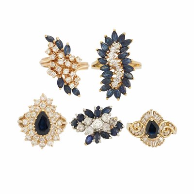 Lot 787 - Five Gold, Diamond and Sapphire Rings