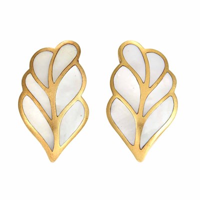 Lot 254 - Pair of Gold and Mother-of-Pearl Earclips, Tiffany & Co.