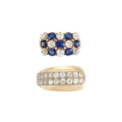 Lot 680 - Antique Gold, Diamond and Sapphire Ring and Retro Gold and Diamond Rings