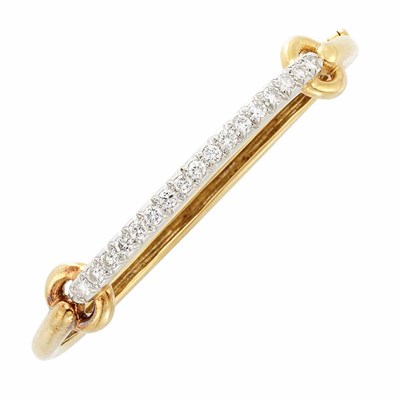 Lot 354 - Gold, Platinum and Diamond Bangle Bracelet