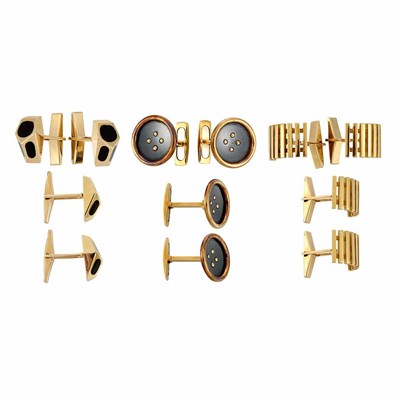 Lot 934 - Three Pairs of Gold and Black Onyx Cufflinks