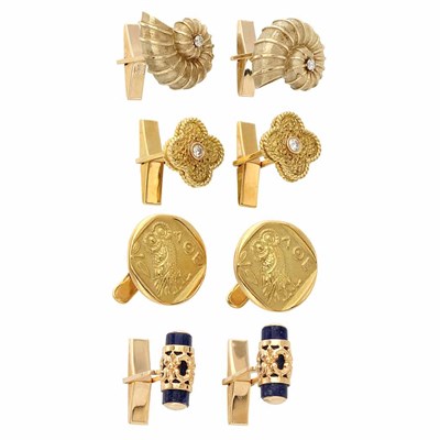 Lot 936 - Four Pairs of Gold, Diamond and Lapis Cufflinks