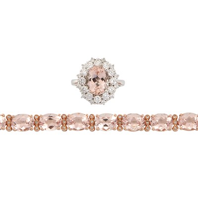 Lot 628 - Rose Gold, Morganite and Diamond Bracelet and White Gold, Morganite and Diamond Ring