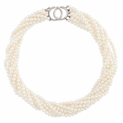 Lot 496 - Seven Strand Cultured Pearl Necklace with Sterling Silver Clasp, Tiffany & Co., Paloma Picasso