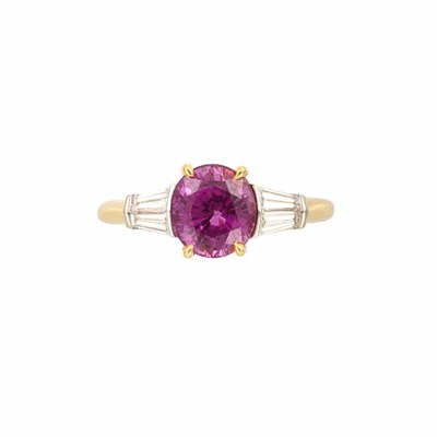 Lot 385 - Gold, Platinum, Pink Sapphire and Diamond Ring