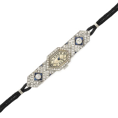 Lot 770 - Platinum, Diamond and Synthetic Sapphire Wristwatch, France