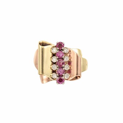 Lot 359 - Retro Two-Color Gold, Ruby and Diamond Ring, Tiffany & Co.