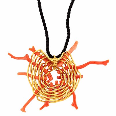 Lot 776 - Gold and Branch Coral Spider Web Pendant with Cord