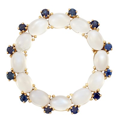 Lot 45 - Gold, Moonstone and Sapphire Circle Pin, Tiffany & Co.