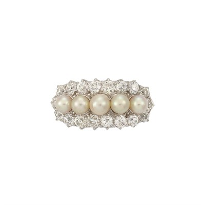 Lot 604 - Platinum, Pearl and Diamond Ring