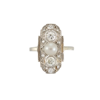 Lot 476 - White Gold, Cultured Pearl and Diamond Ring