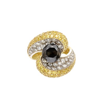 Lot 909 - Two-Color Gold, Fancy Dark Orange-Brown Diamond, Yellow Diamond and Diamond Ring