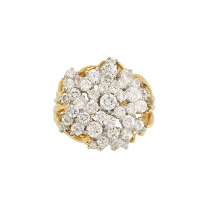 Lot 698 - Two-Color Gold and Diamond Cluster Dome Ring
