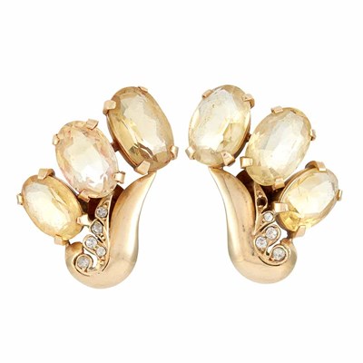 Lot 149 - Pair of Gold, Citrine and Diamond Earclips