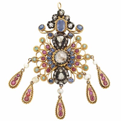 Lot 560 - Gold, Silver, Gem-Set and Diamond Pendant