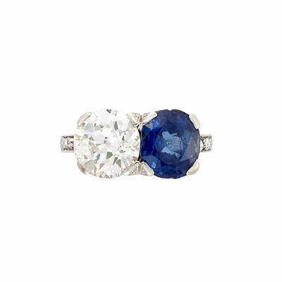 Lot 771 - Platinum, Diamond and Synthetic Sapphire Ring