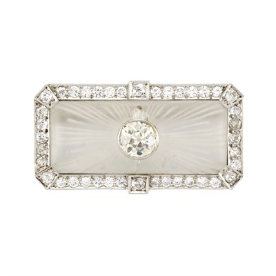 Lot 608 - Platinum, Diamond and Carved Frosted Rock Crystal Brooch