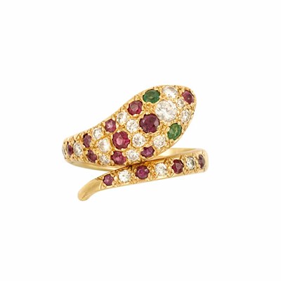 Lot 318 - Gold, Diamond and Ruby Snake Ring